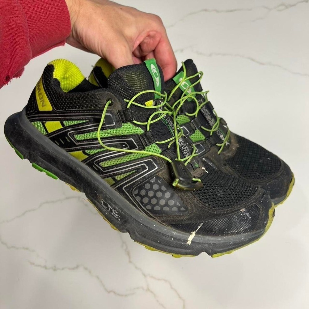 Salomon Trail Running Shoes Mens Black Lime Green Contagrip 308801 Size 8.5